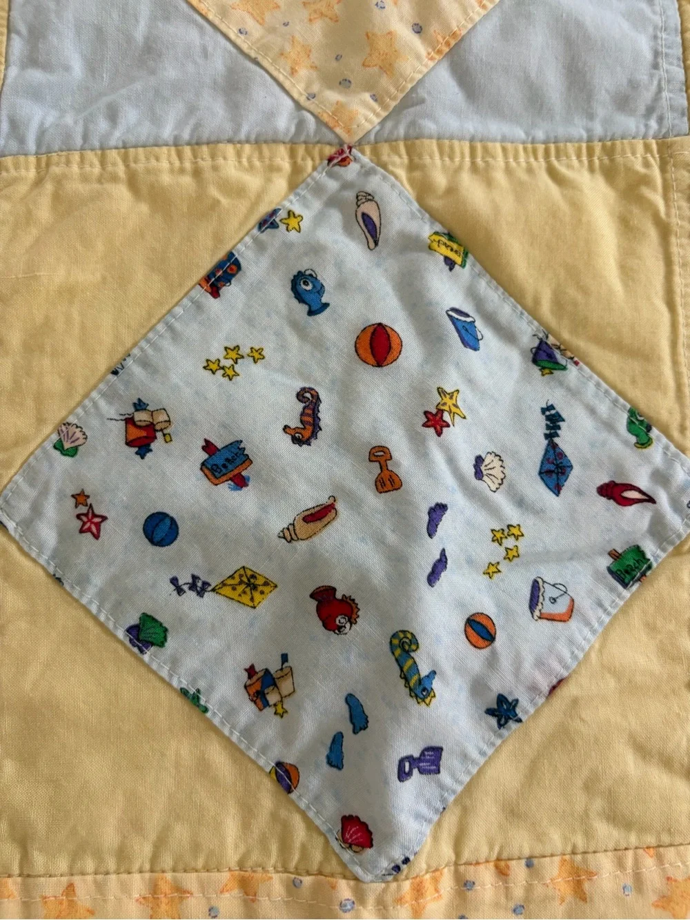 Handmade Yellow Patchwork Baby Quilt 41.5” x 37”